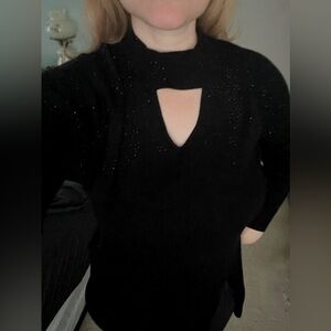 Black Sparkly Cutout Sweater Tunic Large L